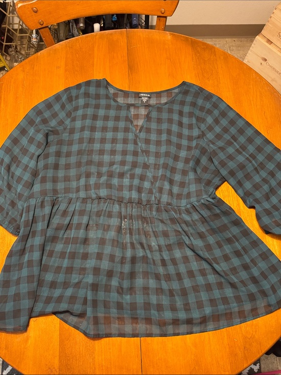 torrid Tops - torrid Teal and Black Checked Peplum Top